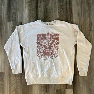 Cream Crewneck Sweater with Graphic Design